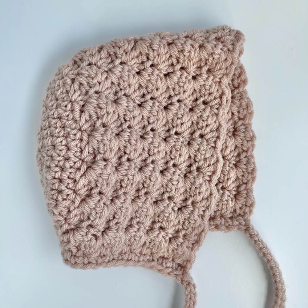 Handmade Crochet Baby Bonnet 6-12M Dusty Pink